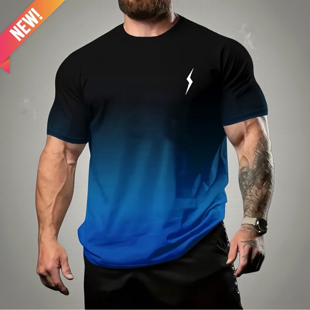 New Men’s Gradient Lightning Print T-Shirt